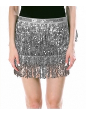 70s Costume Silver Sequin Skirt Fringe Skirt - Womens 70s Disco Costumes 
